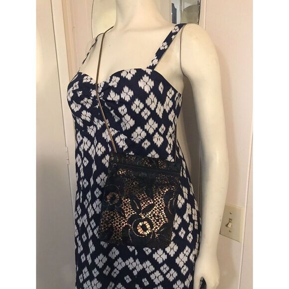 Carlos Falchi Vintage Black Suede Blue and Gold Embossed Small Crossbody Zip Bag - Picture 1 of 8